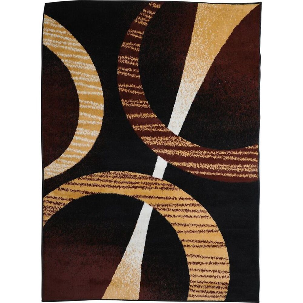 Brown Circles Rings Modern 4x6 Area Rug Contemporary Carpet Rugs - Actual Size